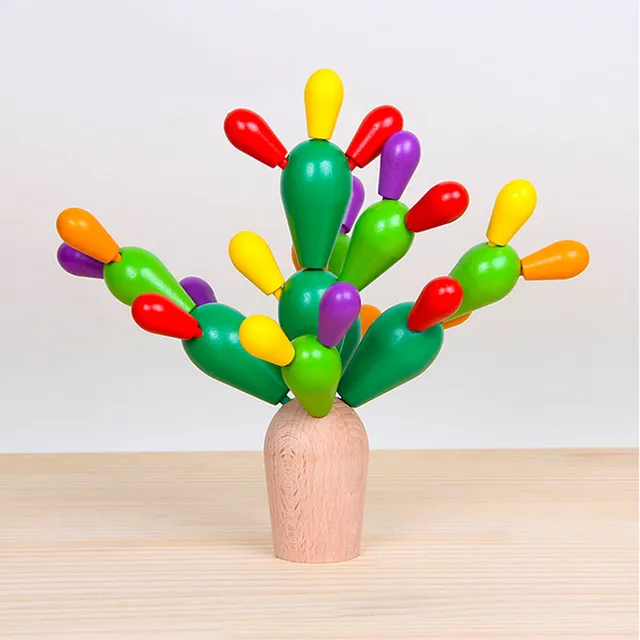 toys for Early Education Wooden Balancing Cactus Toy Removable Building Blocks for Baby Kids Developmental Intelligence Toy 1