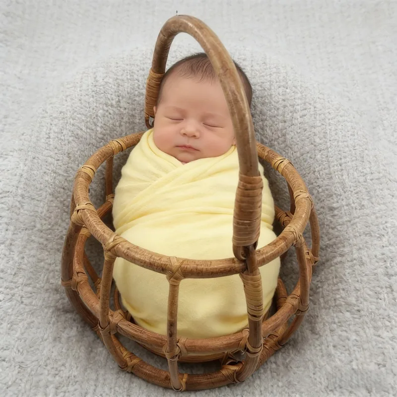 Newborn Studio Shooting Props 1pc Brown Round Vine Woven Basket Baby Photo Shoot Chair Accessories Fotografie Tools for Studio