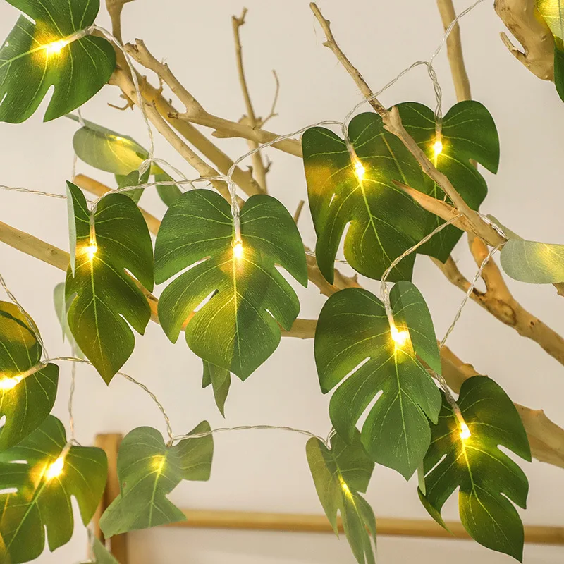 3M 6M Led String Lights Battery Operated Artificial Leaf Fairy Light Hawaii Garland Christmas Outdoor Lights Wedding Patry Decor janevini outdoor garden white rose flower wedding bouquet artificial flowers green eucalyptus bride brooch bridal accessories