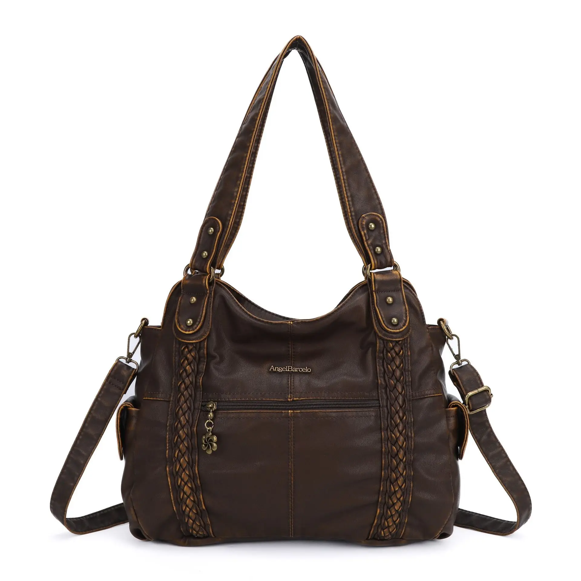 

Angelkiss Women Handbags Large PU Shoulder Bag Fashion Shopper Pack Multipockets Crossbody Bag Ladies Satchel Zipper