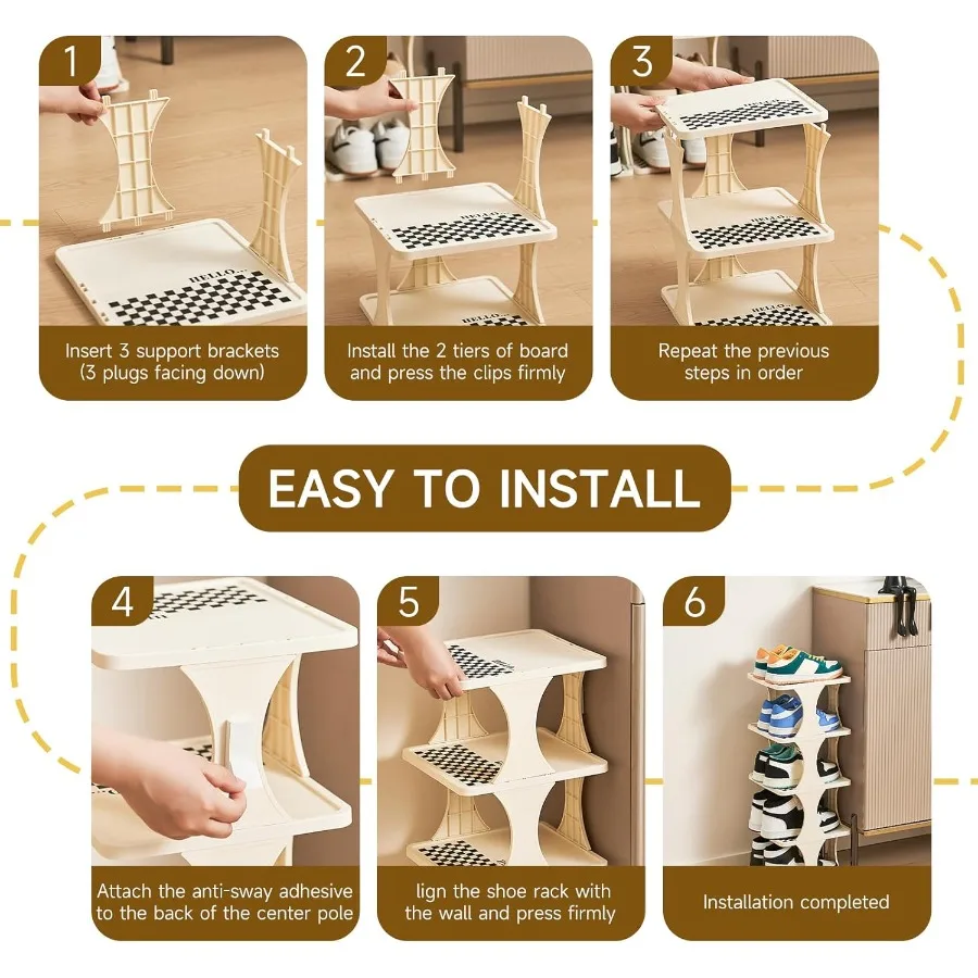 Vertical Shoe Rack 6 Tier Adjustable Shoe Organizer Small Shoe Shelf for Closet Narrow Entryway or Bedroom Easy to Assemble and