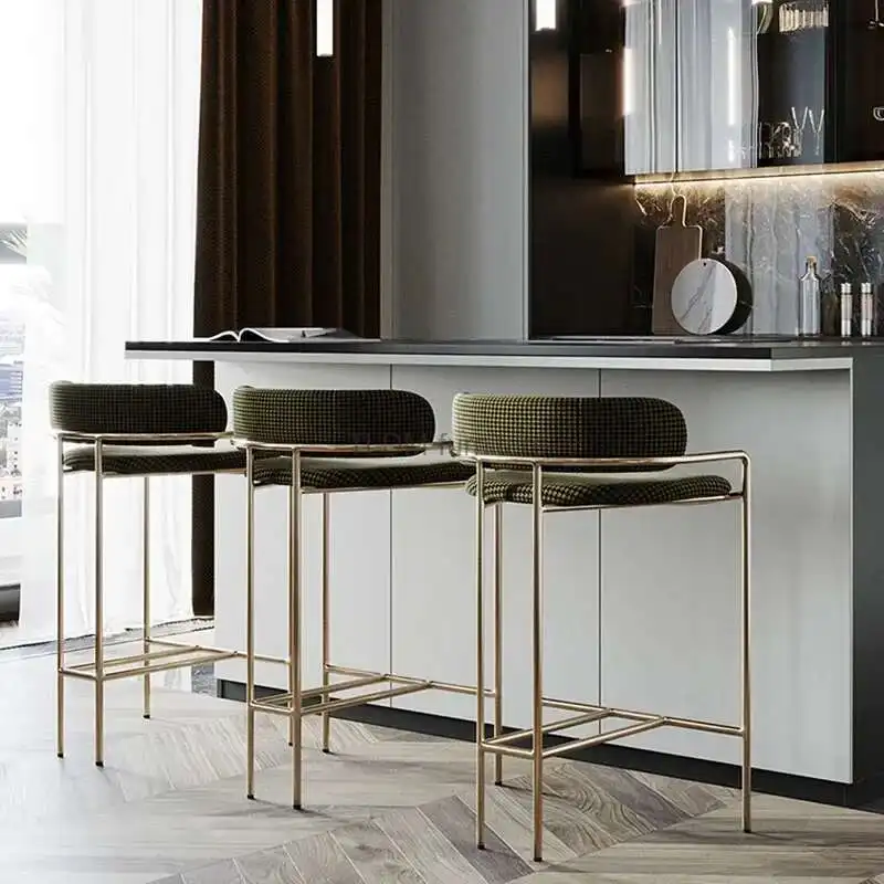 Nordic Wrought Iron Bar Chairs Kitchen Furniture Modern Minimalist High Bar Stool Creative Designer Cafe Back Armrest Chair