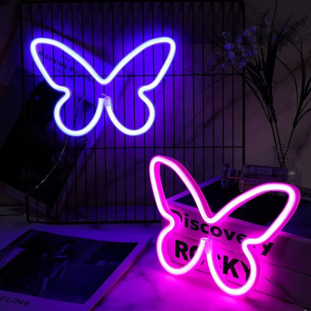 

Energy-saving Butterfly Shaped Light Night Light Wall Mounted Plastics Led Neon Light USB/Battery Powered Home