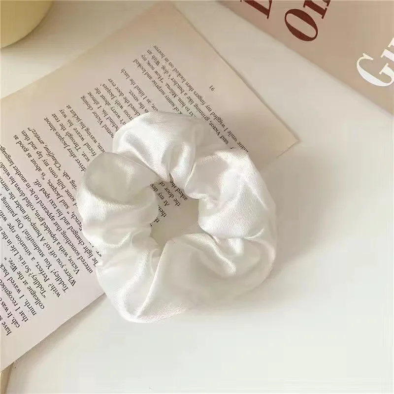 Satin Scrunchies Mädchen elastisches Haarband Pferdeschwanzhalter Krawatten Gummibänder Mode Damen Accessoires solide Scrunchy – Detail 5