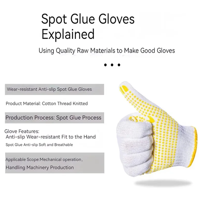 15/30 pairs Work Gloves with Anti Slip Grip PVC Dots Safety Cotton Protection ,for Painter, Mechanic Industrial Construction mit