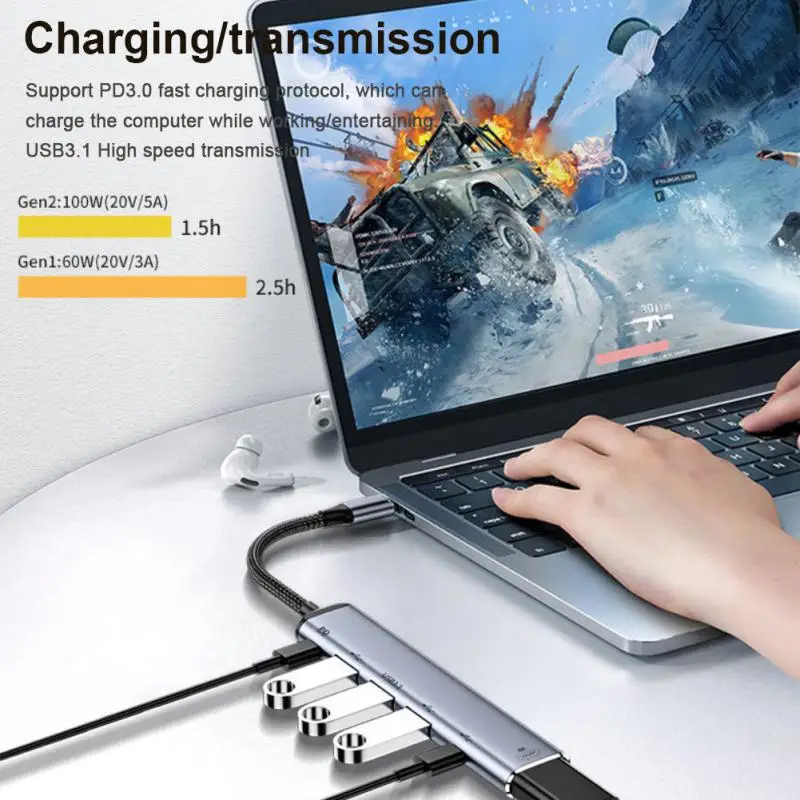 확장 도크 C타입 컨버터 알루미늄 합금 다기능 C타입, HDMI 호환, usb3.1, vga C타입 허브, Usb-c Pd 100W