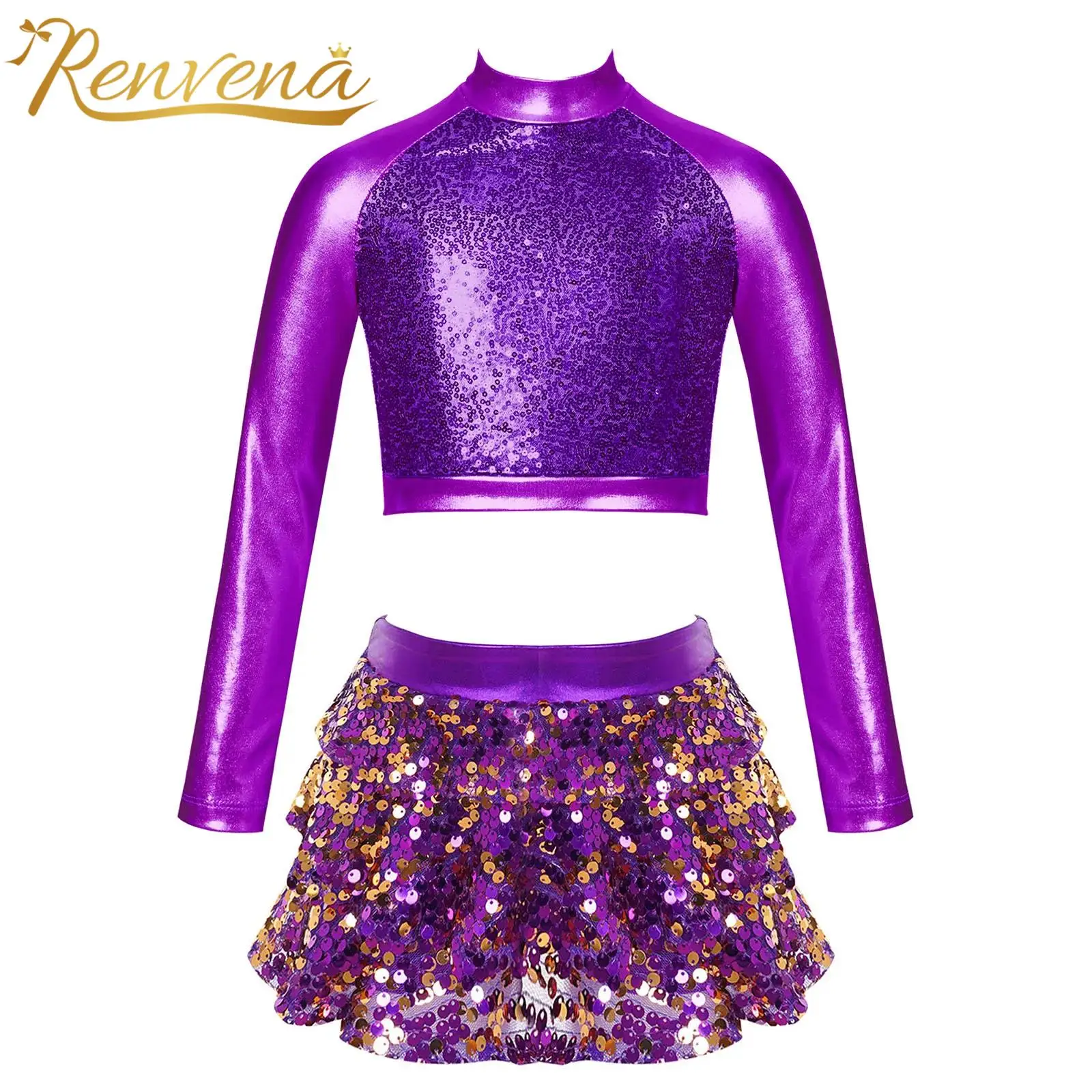 

Kids Sets for Girls Sequins Jazz Dance Outfit Shiny Metallic Stage Performance Costume Children's Clothes Ball Prom Party Suits