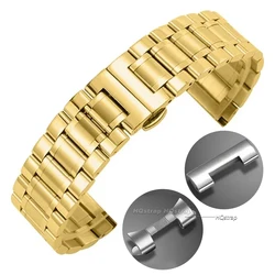 Sleek Curved End Stainless Steel Watchband Bracelet - 22mm (Gold)