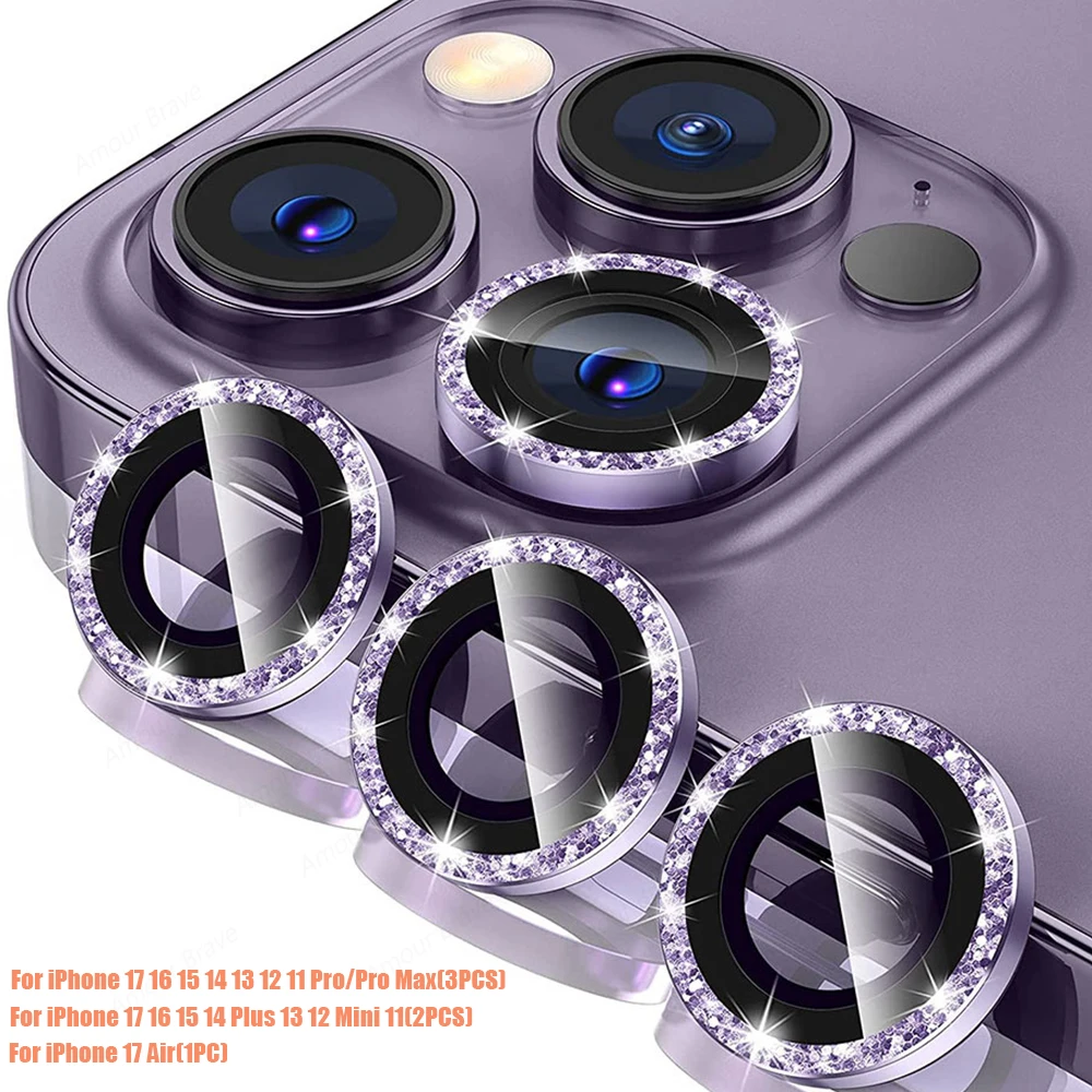 Glitter Diamond Camera Protector with Metal Lens Ring and Tempered Glass