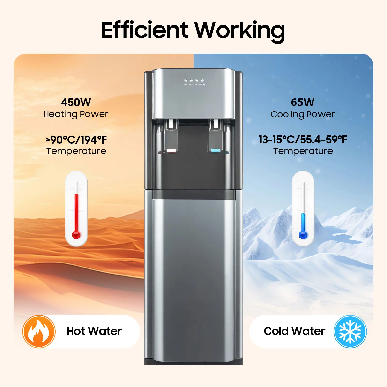 Bottom Loading Water Dispenser, Freestanding Water Cooler with Hot & Cold Water, No Assembly Required for Home, Office & Commercial Use