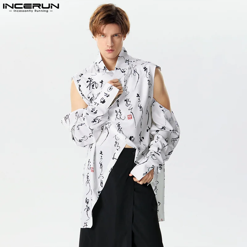 

INCERUN Tops 2023 American Style New Men's Stylish Ethnic Art Printed Hollow Shirts Casual Streetwear Long Sleeved Blouse S-3XL