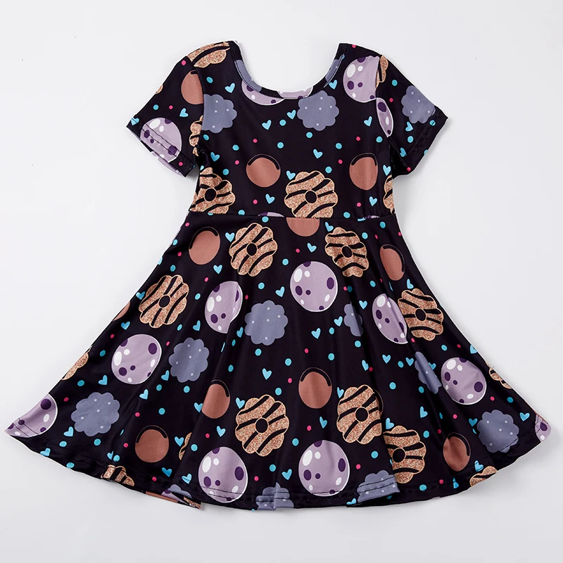 Girlymax Summer Milk Silk Short Sleeve Dress Cookie Print for Girls