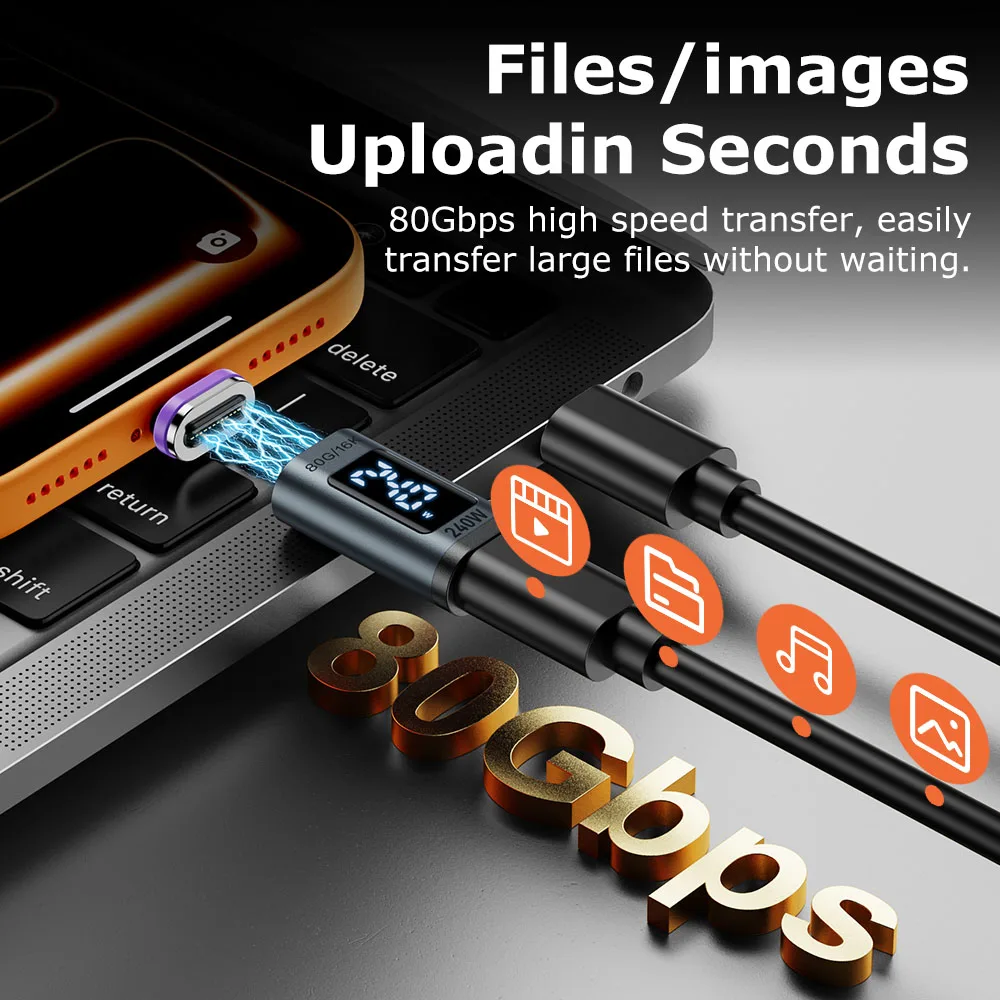 AUFU 24PIN 240W 자기 어댑터 디지털 디스플레이 USB C-타입 C 어댑터 고속 충전 USB4 커넥터 80Gbps(썬더볼트 5용)