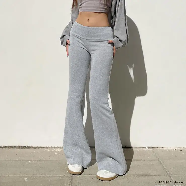 

2024 Casual Solid Low Rise Trousers Women Basic Slim Fitness leggings Sweatpants Korean Fashion Streetwear y2k Flared Pants