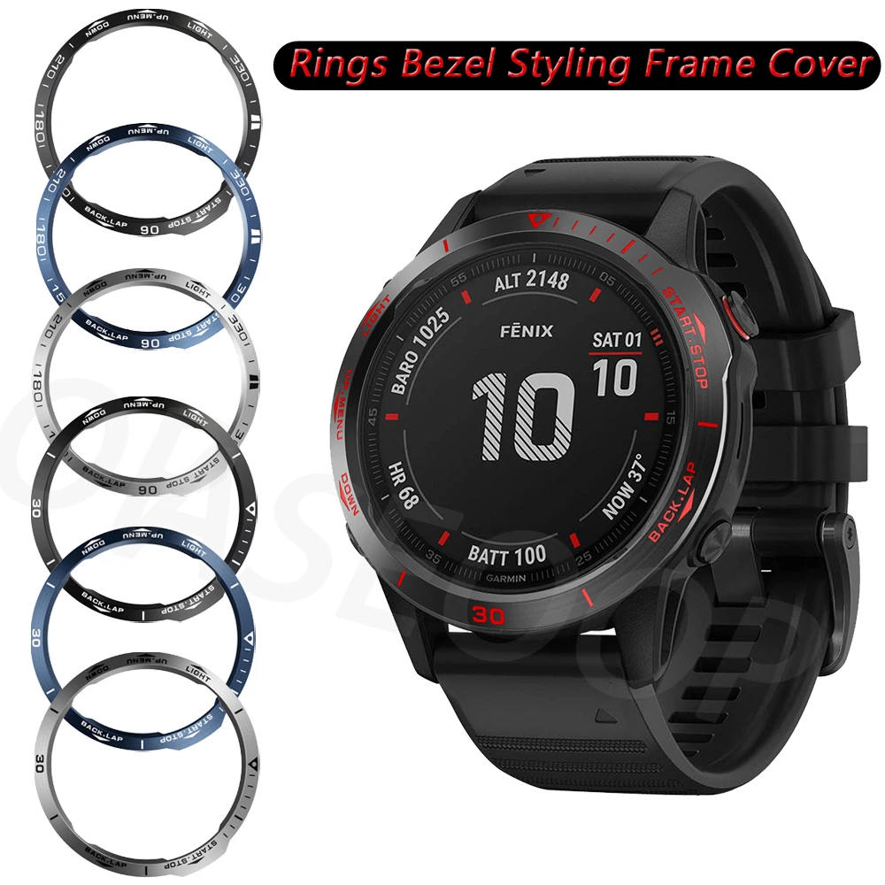 Bezel For Garmin Fenix 7 7X 6 6X Pro 5 5X Plus Smart Watch Ring Bezel Styling Frame Case Cover Anti-Scratch Protector Cover Ring - 44