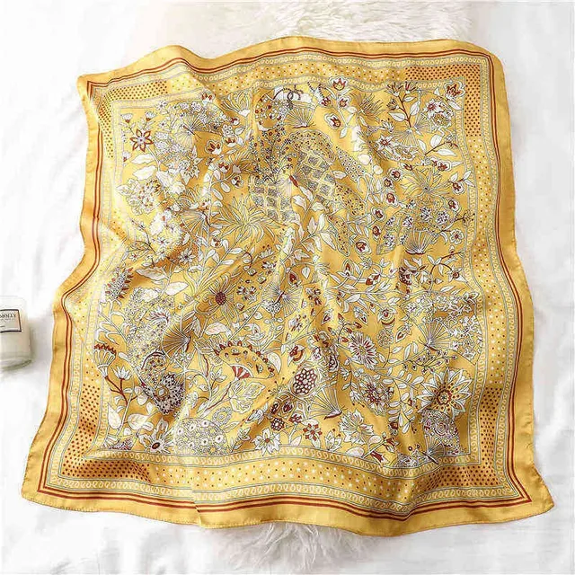 Plaid Silk Square Scarf Women Satin Shawl Wrap Hijab Female Hair Band  Wrist Luxury Headkerchief 70*70cm Echarpe 2022 Bandana FJ188-2