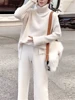 Autumn Winter 2 Pieces Women Sets Knitted Tracksuit 2023 New Turtleneck Sweater and Wide Leg Jogging Pant Pullover Suits 4