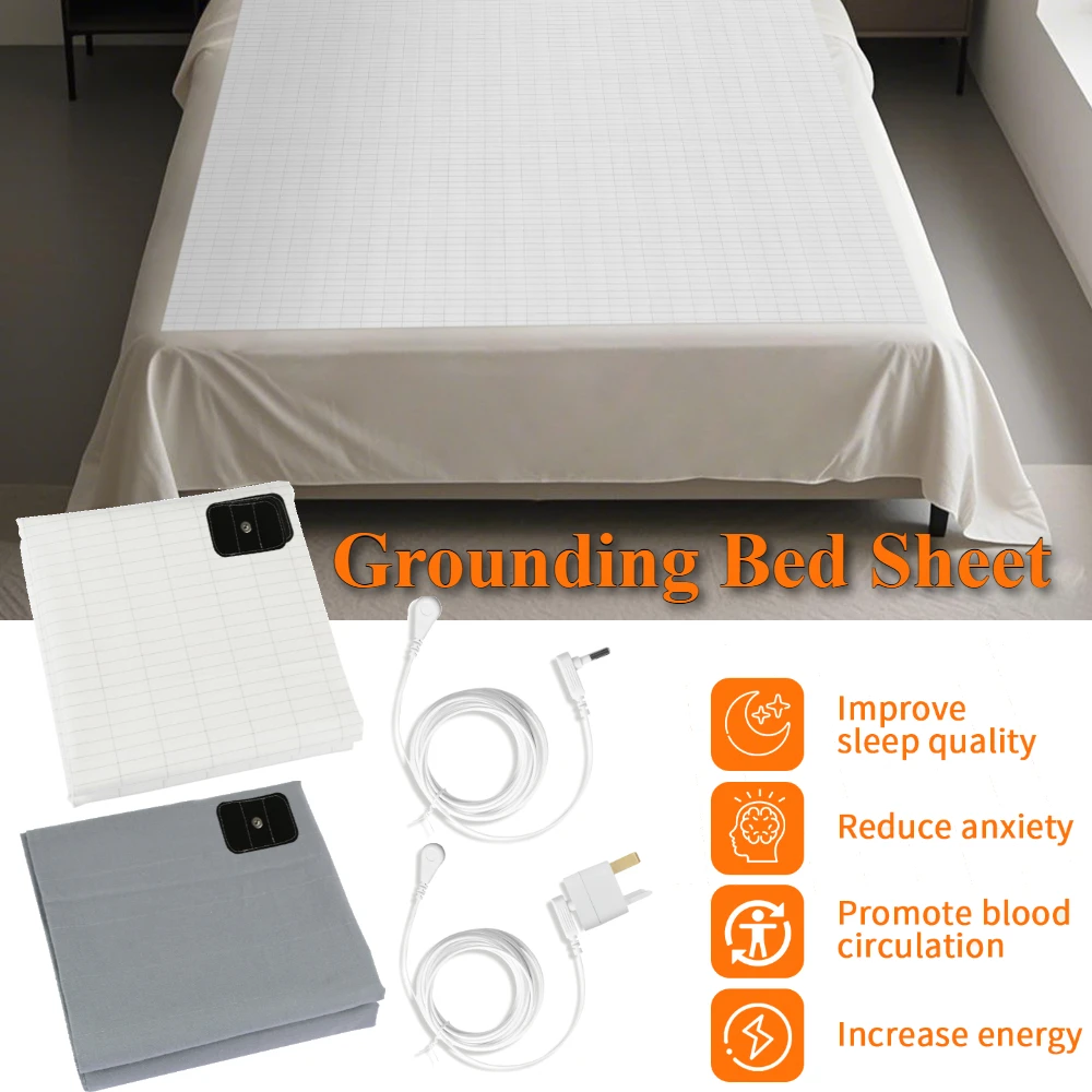 Grounding Bed Sheet US/UK/EU Plug Grounding Mat 10% Silver Fiber & 90% Organic Cotton Natural Healthy Energy Sleep Mat