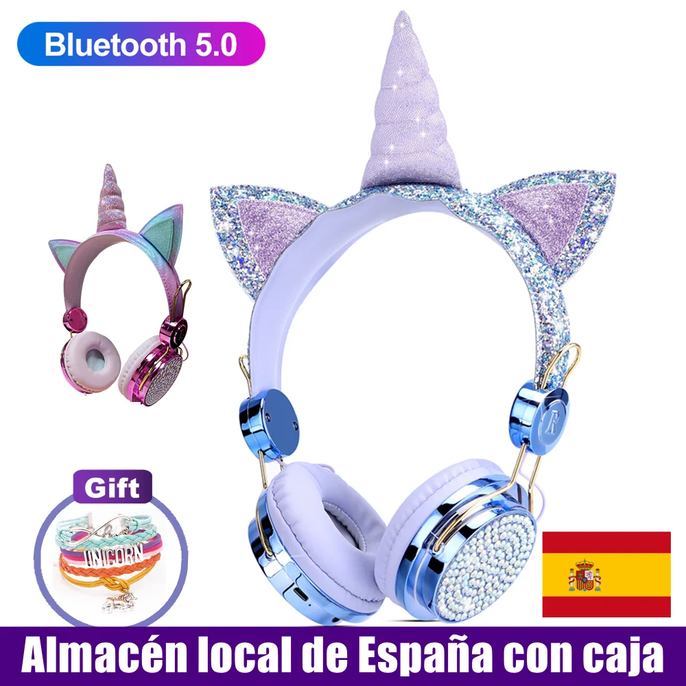 Rose bluetooth inalámbricos fone unicornio con diseño niñas y niños, audífonos con Bluetooth 5,0 cascos inalámbrico bluetooth micrófono incorporado, estéreo, para regalos|Auriculares y audífonos| - AliExpress
