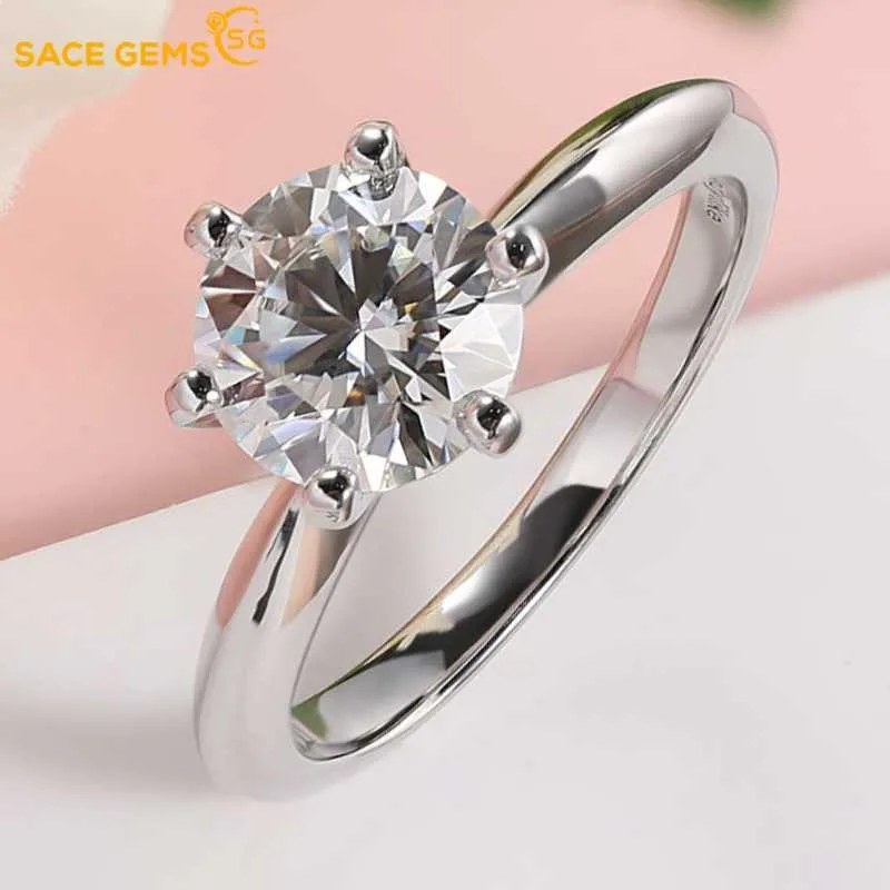 

SACEGEMS 1.5ct D Color Moissanite Ring for Woman Wedding Jewelry with GRA 925 Sterling Sliver Plated 18k White Gold Wedding Band