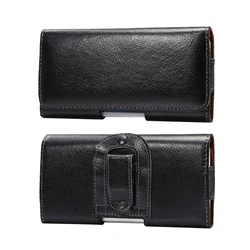 Luxury Genuine Leather Phone Belt Clip Case - Men's Waist Bag Holder Holster Pouch - iPhone 14 Plus (Black)