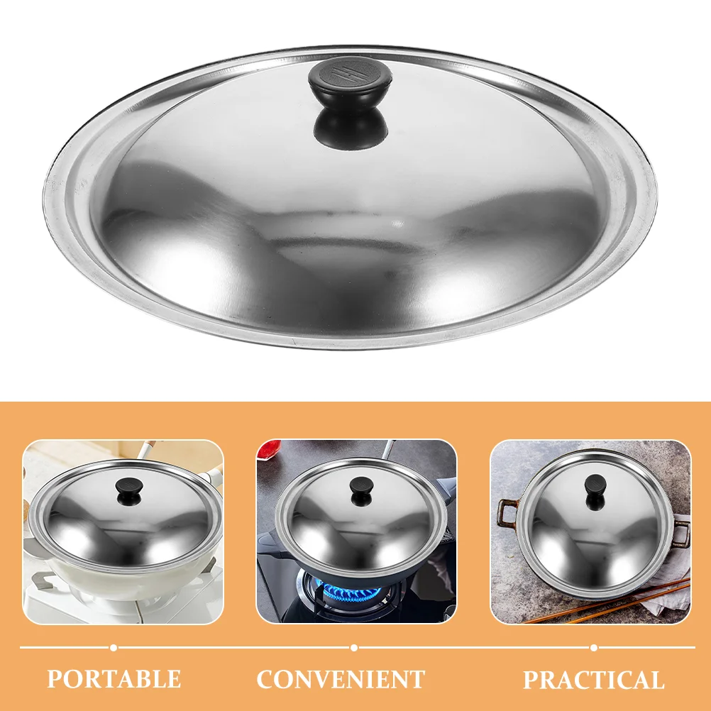 Thickened Stainless Steel Lid For Cover Wok Grease Splatter Metal Cookware Parts Kitchen Utensils Sturdy Handle Wear Resistant