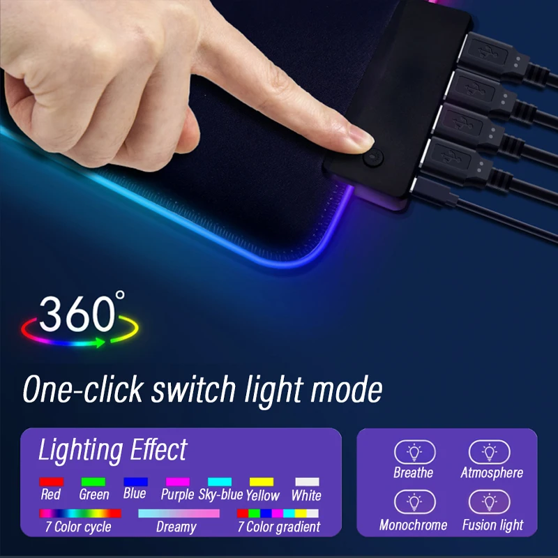 Extensão República dos Jogadores Tapete Rígido Tapete de Mesa Rog Tapete Antiderrapante Rgb Luminoso Usb tipo c Hub Tapete Personalizado - Imagem 4