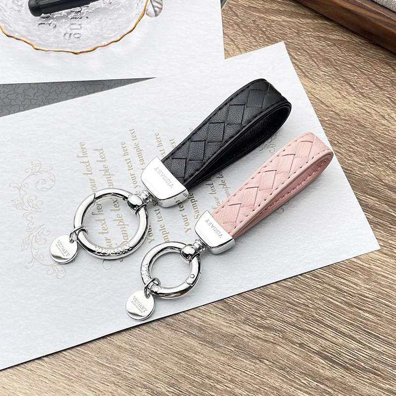 High quality sheepskin woven keychain, fashion car key pendant, hanging rope, trendy V-buckle