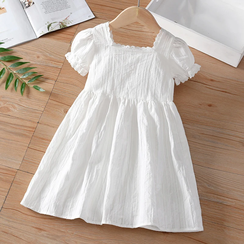 

2022 New Summer White Casual Dress Puff Sleeve Princess Dress Kids Clothes Girls Clothes Children Dress
