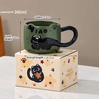 Chat empilable tasse créative mignon dessin animé chat tasse à café en céramique amusant chat queue poignée intégrée tasse Couple tasse d'eau cadeau d'anniversaire 5