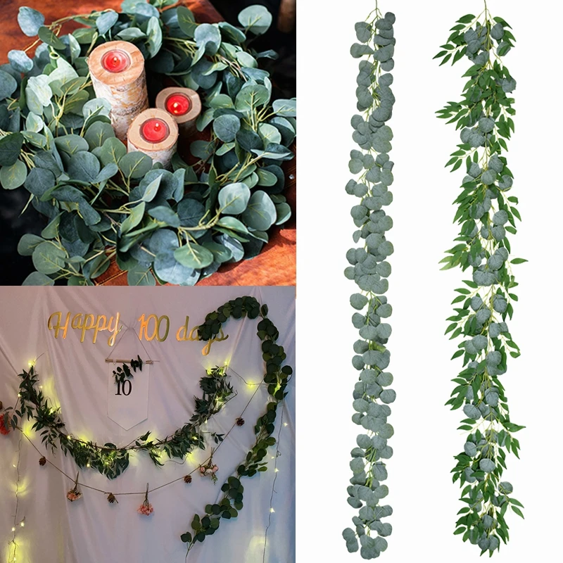 

Eucalyptus Leaves Garland Artificial Faux Garland Silk Leaf Vines For Wedding Birthday Party Home Garden Fake Plant Decorations