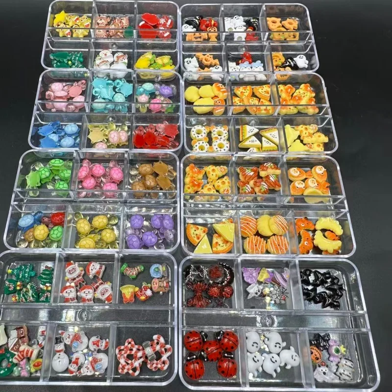 1박스 네일 아트 레진 참 귀여운 크리스마스 시리즈 눈사람 화환 부츠 디저트 케이크 네일 액세서리 DIY 겨울 매니큐어 장식