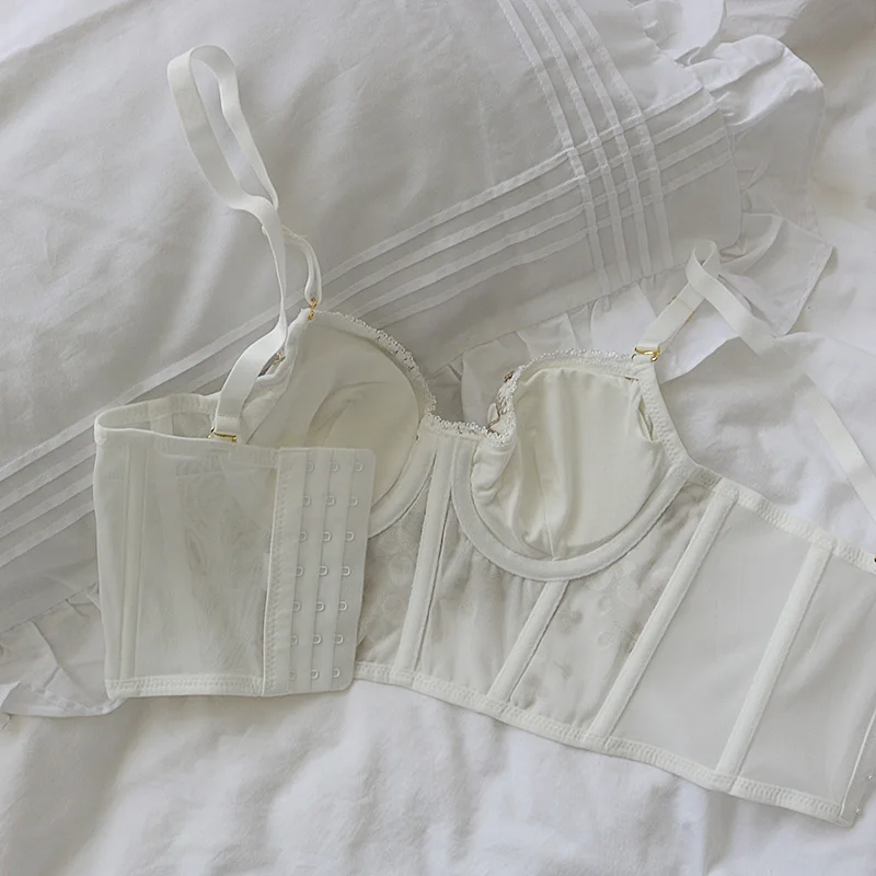 Three-dimensional embroidered bra sexy lace fish bone corset widened breasted with steel ring 2/1 half cup bralette underwear 4