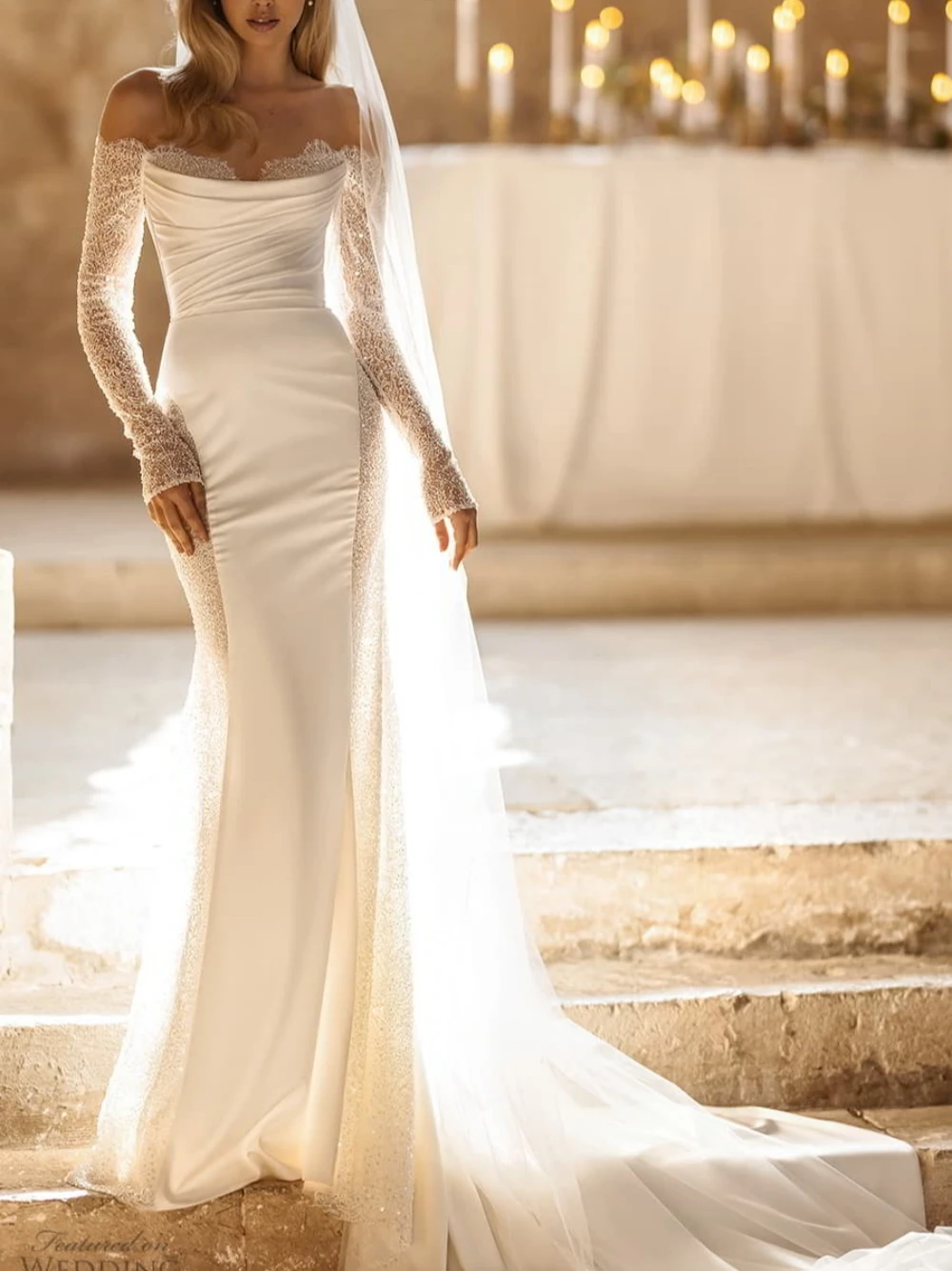 Eleganti abiti da sposa senza spalline splendido abito a sirena per abiti da sposa con paillettes Appliques abito da sposa lungo fino al pavimento Vestido De Novia