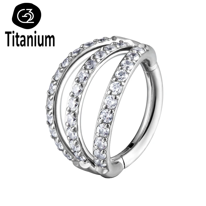 G23 Titan Piercing Double Layered Triple Stack Scharnier CZ Nasenring Helix Knorpel CZ Kleine Knorpel Septum Clicker Ohrringe – Detail 12