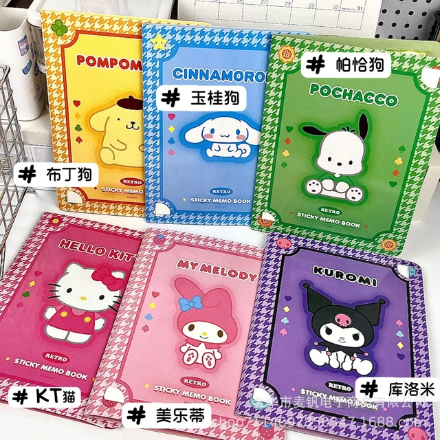 Cute Sanrio Hello Kitty Sticky Notes Book Anime Melody Kuromi