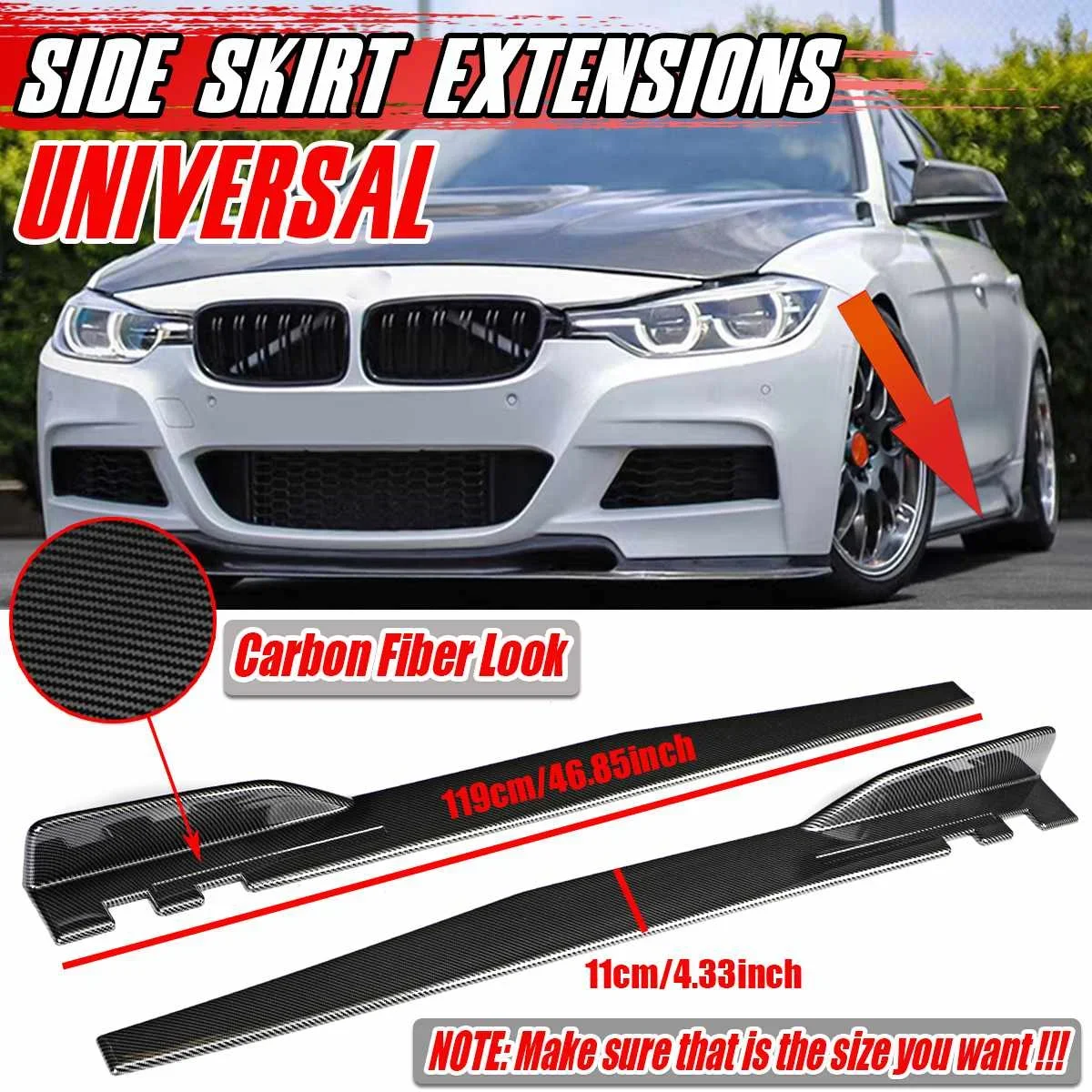 

1.2m Side Skirt Extensions Universal Car Side Skirts Winglet Splitters Lip For BMW F30 F80 M3 F82 320i 325i 330i G30 G31 F10 F11