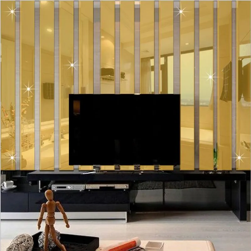 5pcs3d Acrylic Mirror Wall Sticker Rectangular Strip Self - Temu