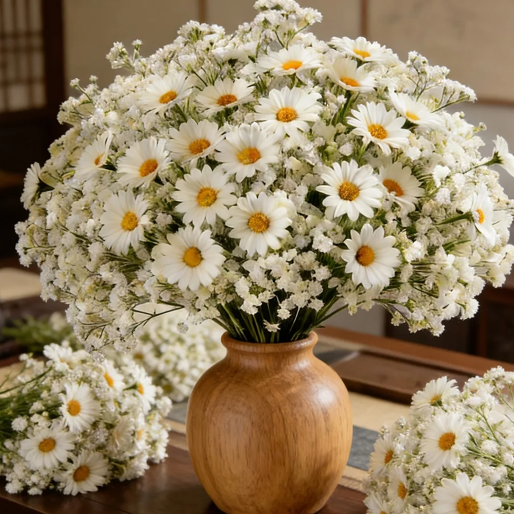 32-teiliges Künstliches Weißes Gänseblümchen- und Schleierkraut-Blumenset, Kunstblumen-Bouquet für DIY Heim-, Büro- und Hochzeitsdekoration 2026
