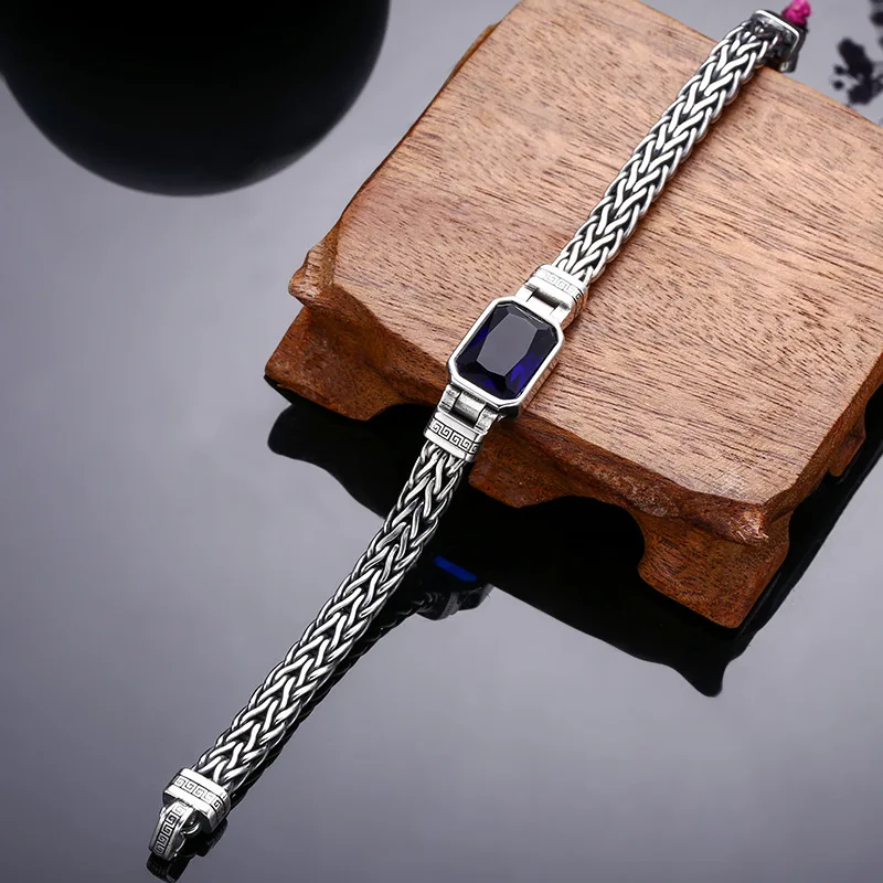 HX Silver Color Handwoven Handmade Bracelet 5MM Men's Blue
