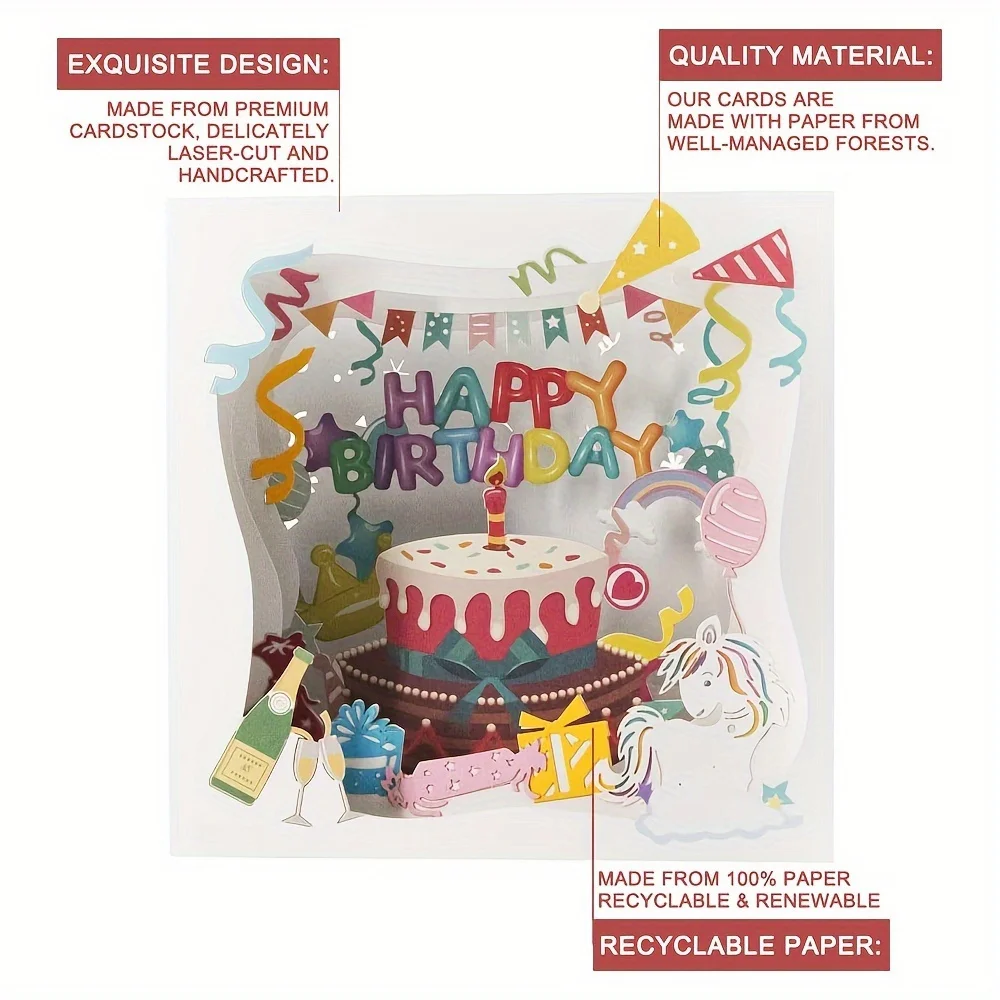 1pc 3D Handmade Pop Up Happy Birthday Card with Envelope