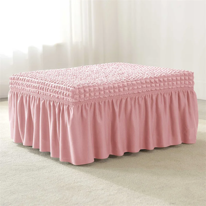 Square Footrest Skirt Cover for Living RoomStretch Spandex Ottoman Cover Pink Bubble Lattice Footstool Case Furniture Protector