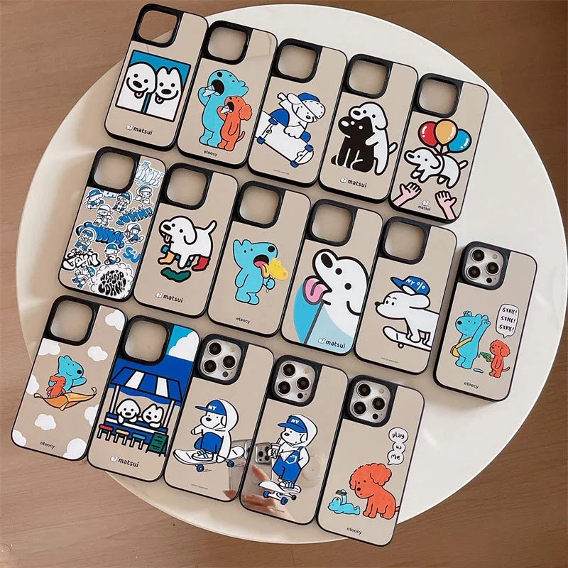 

Cute Dog Friend Mirror Phone Case Cover for iPhone 11 12 13 14 15 Pro Max Case for iPhone 15 Pro Max