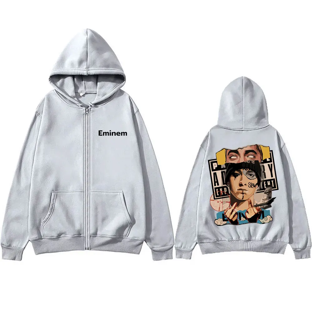 Rapper Eminem Slim Shady Graphic Zipper Hoodie Men Women Fashion Oversized Zip Up Jacket Men's Hip Hop Vintage Zip Up Hoodies