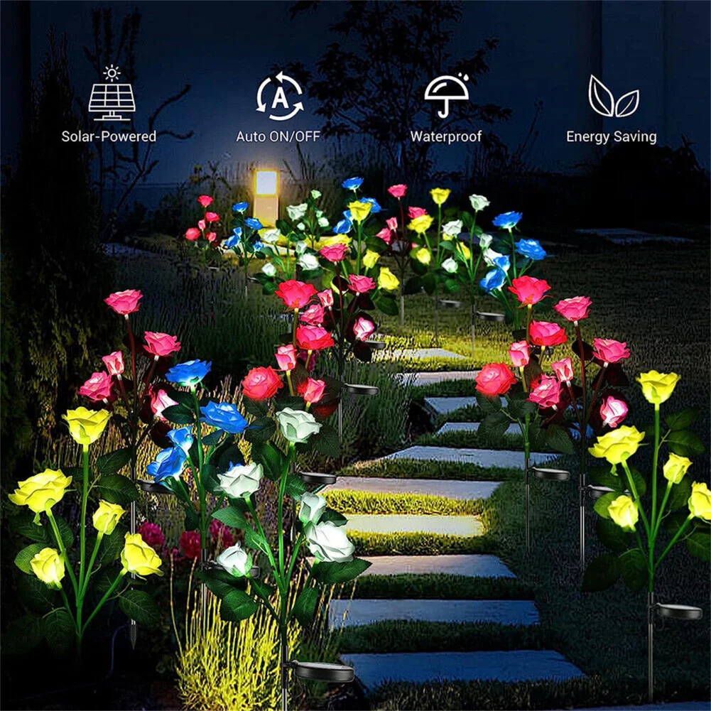 

7 Heads Solar LED Rose Lights With 1.2V 600mAh Rechargeable Battery Outdoor IP65 Waterproof Auto On/off Garden Lawn Lights