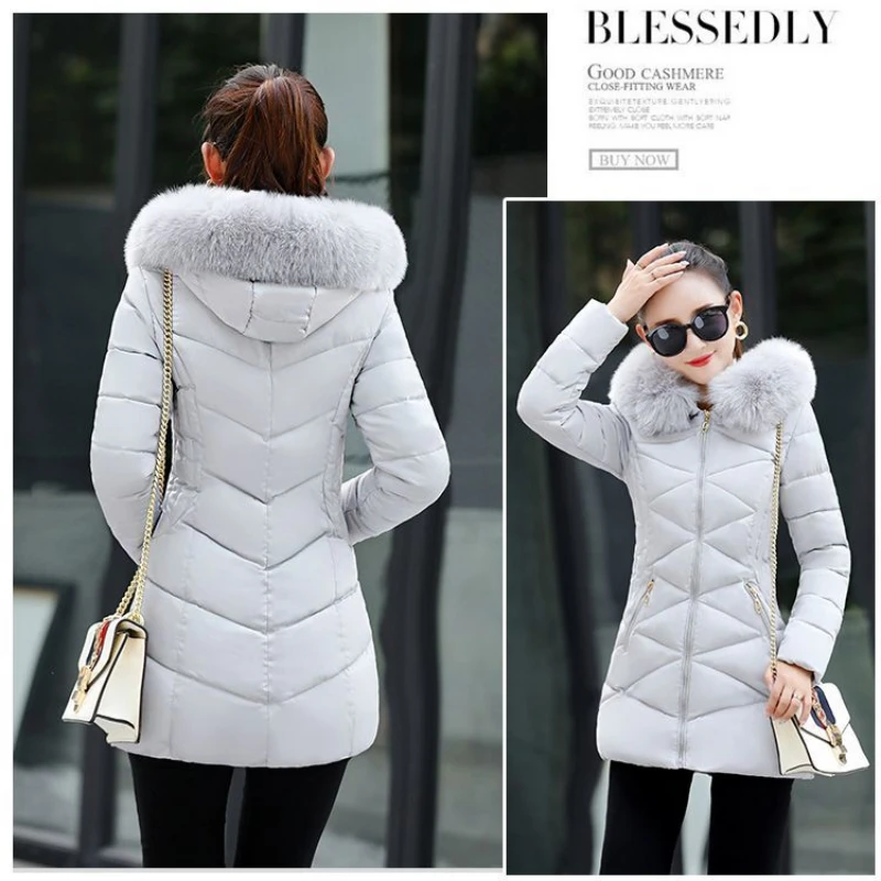 2023 New Women Down Cotton Coat Winter Jacket Female Self-cultivation Parkas  Big Fur CollarOutwear Medium Style Overcoat