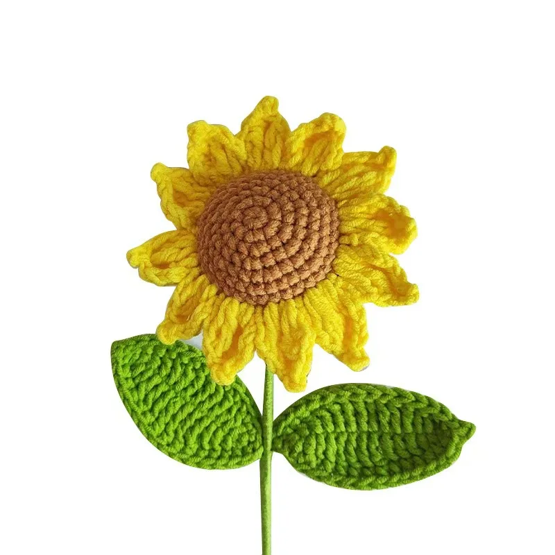 Finished Handmade Crochet Artificial Flowers For Living Room Decor Crochet Yellow Sunflowers Kintted Pink & white Lily Flowers