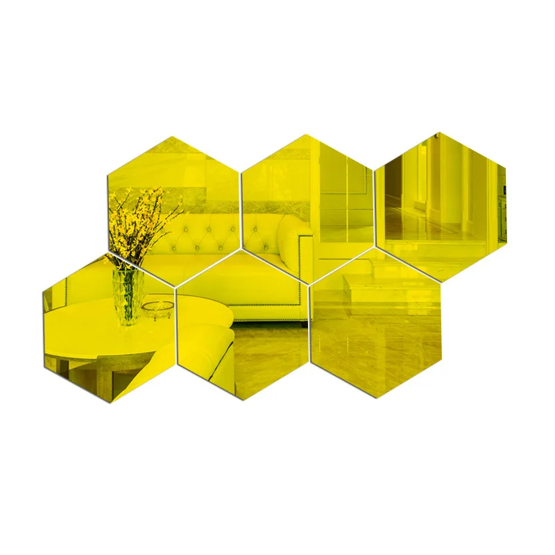 6/12Pcs 3D Mirror Wall Stickers Acrylic Self Adhesive Removable Hexagon Wall Decal Living Room Home Art Mirror Sticker Ornament