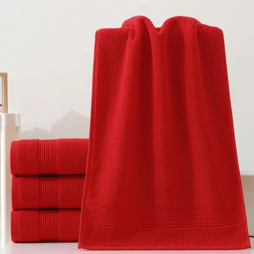 Red Cotton Towels Wedding Gift Face Towel Solid Color Soft Thick Towel 34*74cm for Adults Kids Home Bathroom Toalla Serviette 3