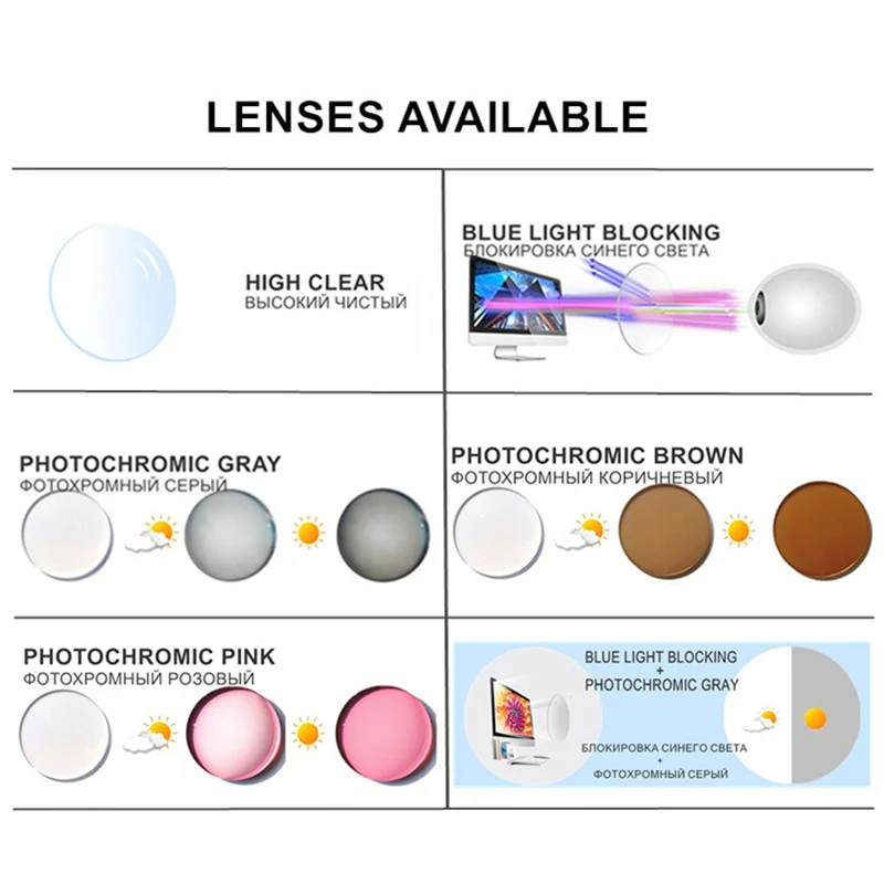 Prescription Nearsighted Glasses -0.5 To -10 Women Men Blue Light Blocking Or Photochromic Lenses Myopia Spectacles F508